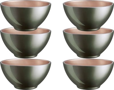 Luminarc Kommetjes - 6x - D13 x 6 cm - donkergroen - soepkommen/schaaltjes voor dessert/ontbijt - glas - metallic finish