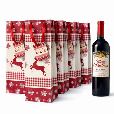 Set van 10 Luxe Wijnzakken met Handvat en Naamlabel – Stevige Cadeau Wijnfles Tas – Kerst Geschenkverpakking – Cadeautas voor Wijnflessen