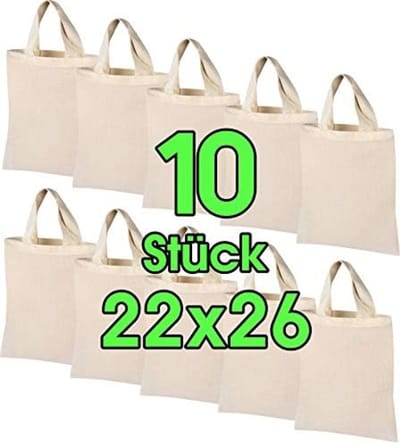 PromoHome Katoenen Tassen Set van 10 Stuks - 22x26 cm Onbedrukte Stoffen Tassen - Oeko-Tex® Gecertificeerd - Geschikt voor Beschilderen en Bedrukken - Apothekerstas Model - Natuurlijke Beige Kleur