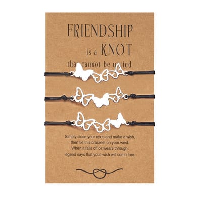 Bixorp Friends Vriendschapsarmbandjes voor 3 met Zilverkleurige Vlinders - BFF Armband Meisjes - Best Friends Armband Vriendschap Cadeau voor Drie