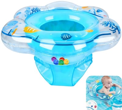 Babyzwemring - zitring - buikring voor baby's - opblaasbare drijfmat - zwemhulpmiddel - geschikt voor zwemtraining van baby's en peuters van 6-12 maanden - blauw - 52 cm - binnendiameter 21 cm
