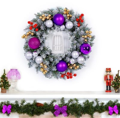 Dailygoods- Kerstkrans 30 cm met verlichting - Kunstmatige Deurkrans - Woondecoratie Kerst - Buitendecoratie - Strik - Antislip Bevestiging - Dekoratiekrans