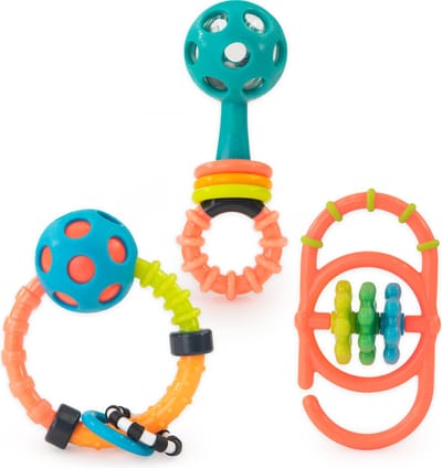 Sassy - Rammelaar en grijpspeelgoed baby - Set van 3 speeltjes - My First Rattle Set