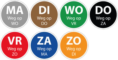 Set ma t/m zo dagsticker met weg op, 7 stuks 20 mm - 1150 per rol