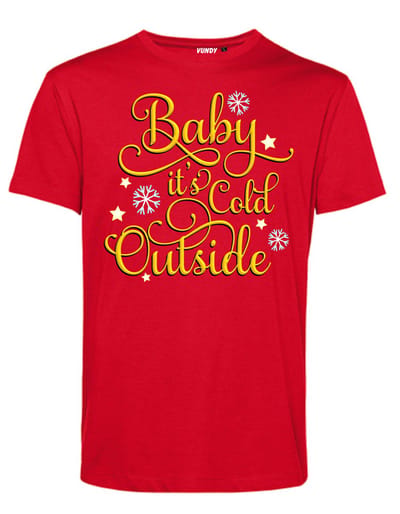 T-shirt Baby Its Cold Outside | Foute Kersttrui Dames Heren | Kerstcadeau | Kerstpakket | Rood | maat XS