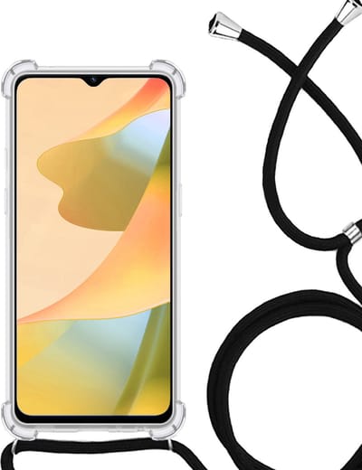 Hoesje - Geschikt voor OPPO A16 - Met Koord - Shock Proof - Siliconen Case - Back Cover - Telefoonkoord - Telefoon Hoes Shockproof - Telefoonketting - Telefoonhoesjes - Transparant
