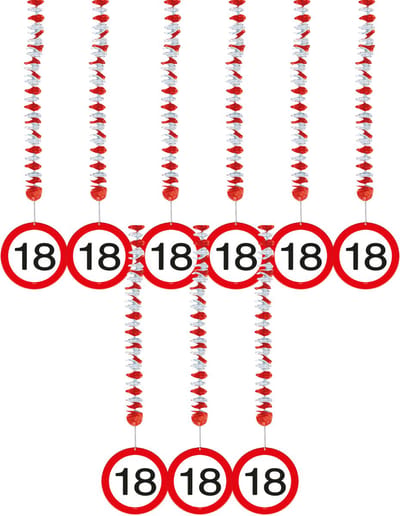 18 jaar Rotorspiralen - 9x stuks - verjaardag versiering plafond - verkeersborden