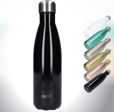 FBFS10, Thermosfles, Drinkfles, Waterfles - Modern & Slank Design - Thermos Fles voor de Warme en Koude Dagen - Dubbelwandig - Robuuste Thermoskan - 500ml - Gloss Black - Glanzend Zwart