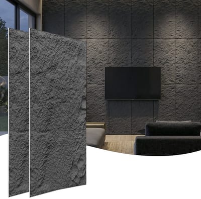 Froadp 2 stuks Plaatwerk met rotslook, 120 x 62 cm, 3 cm dik wandpanelen, PU-wandbekleding Lichtgrijs
