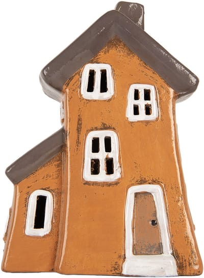 Clayre & Eef Waxinelichthouder Huis 16x11x22 cm Oranje Keramiek