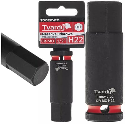 Tvardy Slagdop inbus 22 mm – chroom-molybdeenstaal – vierkante aansluiting 12,7 mm – zwart – voor slagmoersleutel – auto en staalconstructies