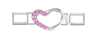 Quiges - Schakel - Bedel - 9mm - charms - lichtroze - Zirkonia - Hart - Geschikt voor - armband - Schakelarmband - italy bedels armband