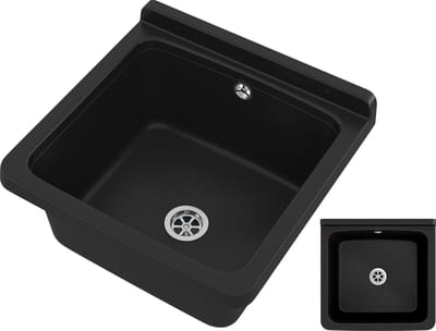 Granitan Gootsteen Orta voor Garage Wasruimte - Wasbak Stookruimte - met Sifon - Zwart - 40x38x22,9cm