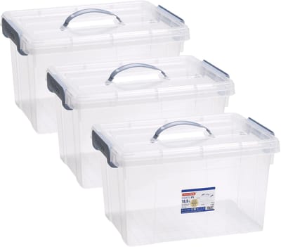 Plasticforte Opslagbox AZUL serie - 3x - met deksel - transparant - 18.5 liter - 42 x 30 x 24 cm - kunststof - opbergdoos - opbergen