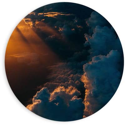 KuijsFotoprint - Schilderij - Wolken Met Zonnestralen - Wit, Blauw En Oranje - 90 X 90 Cm