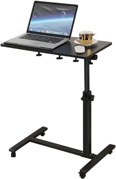 Verstelbare bijzettafel - Bedtafel nachtkastje - Werken en eten - 360° draaibaar blad - 60 x 34.5 cm - Donkerzwart