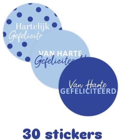 30x sticker - blauw - gefeliciteerd - leuk inpakken - Sluitstickers - cadeausticker