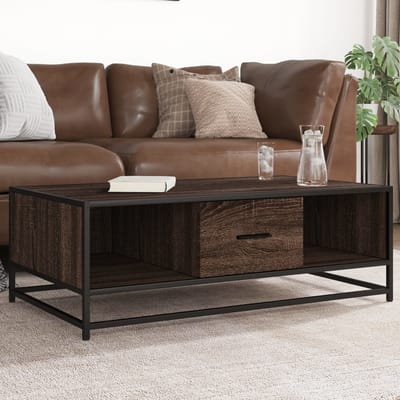 vidaXL - Salontafel - 100x57x35 - cm - bewerkt - hout - en - metaal - bruin - eikenkleur