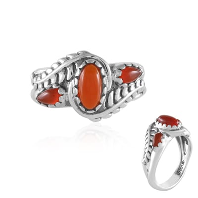 Cavill - Zilveren ring met 1,08 ct Braziliaanse rode onyx - 925 Sterling Zilver - Ovaal en peervormige cabochon - Filigraan dames ring elegant