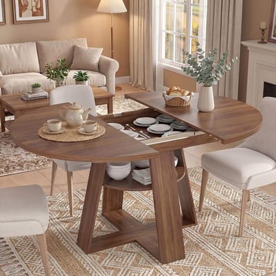 Uittrekbare Eettafel - Keukentafel Hout - Eetkamer Meubel - Flexibel Verstelbaar - 100 tot 140 cm - Walnoot Look