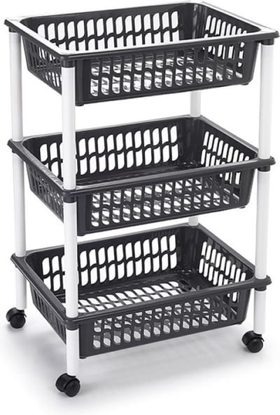 Plasticforte keukentrolley/badkamer trolley - op wieltjes - 3-laags - zwart - kunststof - 40 x 30 x 61,5 cm