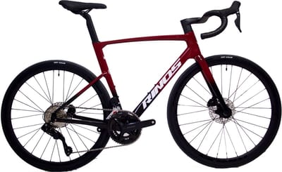 Rinos Odin6.0 Carbon Road - Racefiets - met UCI Frameset - met SHIMANO Di2 - 24 versnellingen en schijfremmen - lichte fiets voor dames en heren - 700 x 40C - Rood en zwart XS