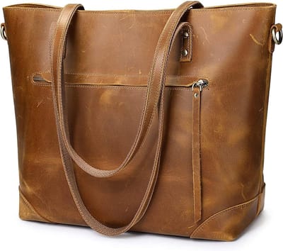 Vintage Lederen Schoudertas voor Vrouwen - Ruime Werk Totes met Rits Pocket en Handtas Functie