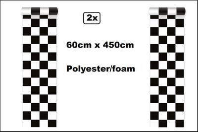 2x Race/finish loper polyester/foam vilt 60cm x 450cm - Gala hollywood thema feest kids party film verjaardag