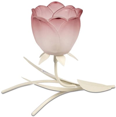 waxinelicht houder tulp alone - 20 cm metaal en glas - creme en roze