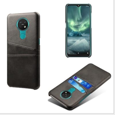 Back Cover met Opbergvakjes + Gehard Glas Screenprotector voor Nokia 7.2 _ Zwart
