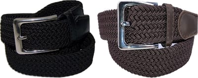 Duopack Zwart Coffee XXL - Elastische Comfort Riem - maat 140 - Gevlochten - 100% Elastisch - Nikkelvrije Gesp