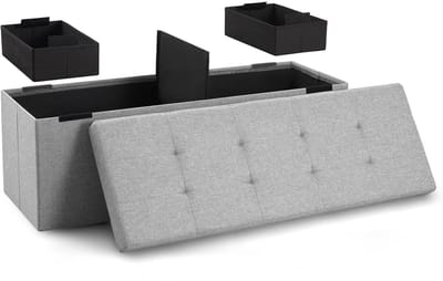 Blumtal Zitbank met Opbergruimte - 110x38x38cm - Hocker met opbergruimte - Lichtgrijs - met 2 dozen