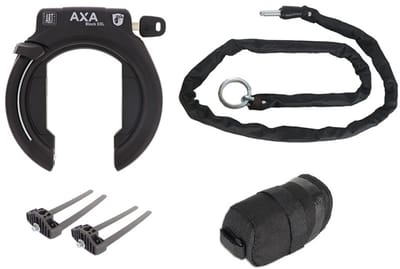Axa Block XXL ART2 ringslot set met 100cm Insteekketting Zadeltas en Flexmount bevestiging set - Zwart