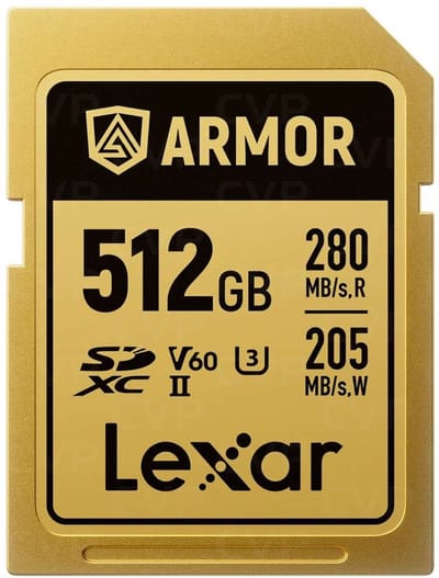 Lexar SDXC Pro Gold Series ARMOR UHS-II 512GB - Lezen 280MB/s, Schrijven 210MB/s - V60 - IP68 RVS