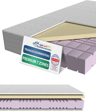 AM Qualitätsmatratzen - Premium traagschuim matras 80x200cm - Zacht (H2) - Hoogwaardig matras met 4cm traagschuim deklaag - 23cm hoogte - Made in Germany