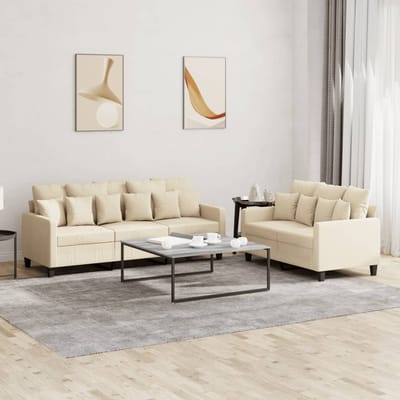 vidaXL - 2-delige - Loungeset - met - kussens - stof - crèmekleurig