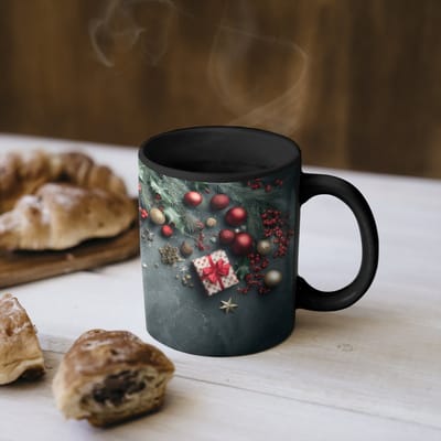 Magische Mok - Foto op Warmte Mokken - Koffiemok - Kerstomlijsting - Hulst - Kleurrijk - Magic Mok - Beker - 350 ML - Theemok