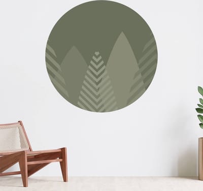 Muurcirkel zelfklevend behang - Hoge bergen, groen - Wanddecoratie - 080cm behangcirkel - Ronde sticker voor aan de muur - Behangsticker verkrijgbaar in verschillende formaten