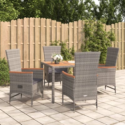 vidaXL - 5-delige - Tuinset - met - kussens - poly - rattan - grijs