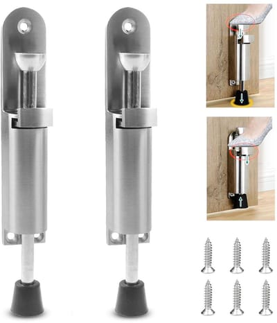 Winddichte deurstoppers - 2 Stuks - Voetbediening - Veerbelasting - Deurstop - Deurstopper - Deurbuffer - Deurvastzetter - Antislip - Met rubberen buffers - voor binnen en buiten - voor garagedeur, balkondeur, houten