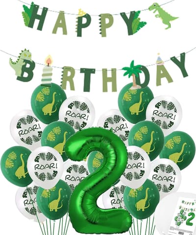 Cijfer Ballon 2 Jaar - Dinosaurus - Dino Mega pakket Ballonnen en Feestslinger - Groen - Helium Ballon - Snoes