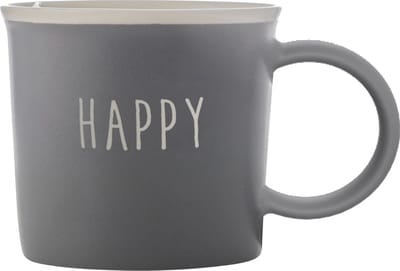 Gusta - Mok HAPPY - Antraciet witte rand - 310 ml