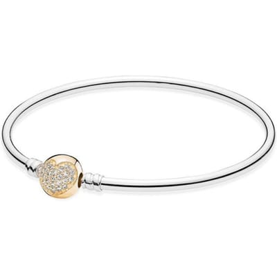 Authentieke 925 Sterling Zilveren Pave Hart Met Kristallen Ronde Sluiting Bangle Armband Geschikt Voor Vrouwen Kraal Charme Diy Mode Sieraden 18cm white