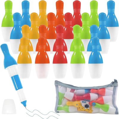 Set van 24 Kleurige Bowling Balpennen met 1 Pennen Etui - Perfecte Geschenkideeën voor Feestjes, School en Kantoorbenodigdheden