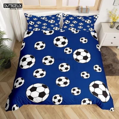 Wit Zwart Voetbal Beddengoed Set Balsporten Bedlinnen Dubbel Queen King Twin Volledige Maat Jongens Tieners Voetbal Dekbedovertrek Set Cadeaus AU Double(180x210cm)
