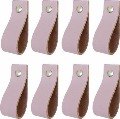 8x Leren handgrepen 'de lus' XS - LILAPAARS (12,6 x 2,5 cm) - incl. 3 kleuren schroefjes (handgreepjes - leren grepen - greepjes - leren lusjes)