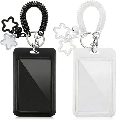 Fotokaartenhouder Set - Kaarthouder Transparant - Kaarten Beschermen - Met Sleutelhanger - Set van 2 - Zwart Wit