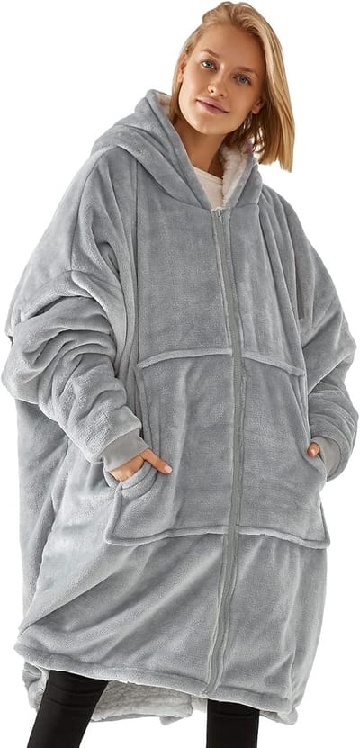 Oversized deken hoodie met gigantische zak – ultrazachte teddysherpa fleece met capuchon voor volwassenen – voel je warm, knus en omarmd