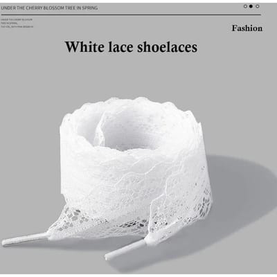 Lacets plats fantaisie en dentelle de 2,9 cm de largeur pour baskets, chaussures décontractées pour femmes, lacets noirs et blancs, accessoires blanc