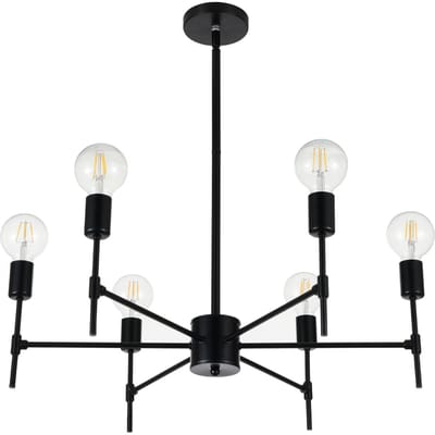 6-Lichts Moderne Metalen Kroonluchter Semi-Inbouw Plafondlamp Armatuur Hanglampen zwart